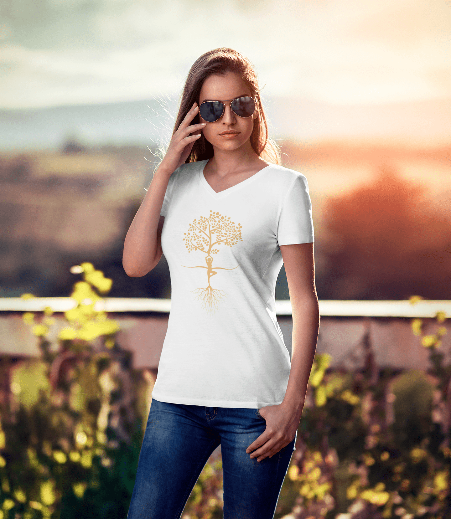 Women’s relaxed v-neck t-shirt - Bonfire Hustle