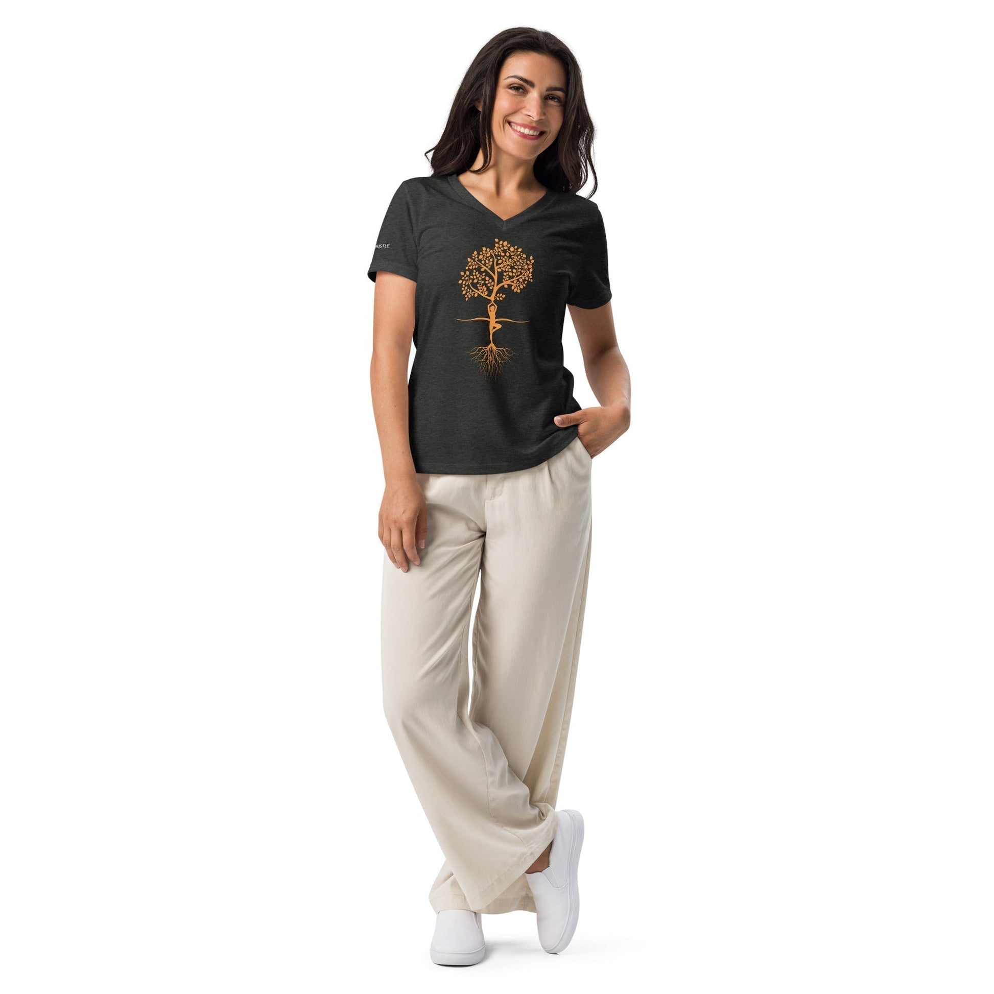 Women’s relaxed v-neck t-shirt - Bonfire Hustle